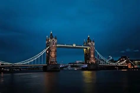 Tower Bridge in London lit up at night